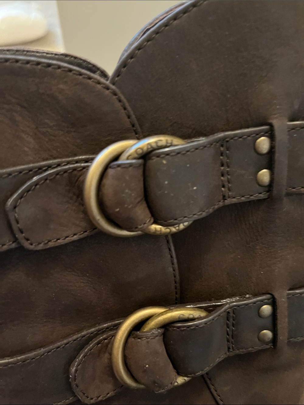 New in Box Coach Thelma Brown Leather High-Heel Ankle Boots with Buckle Straps - Picture 3 of 10